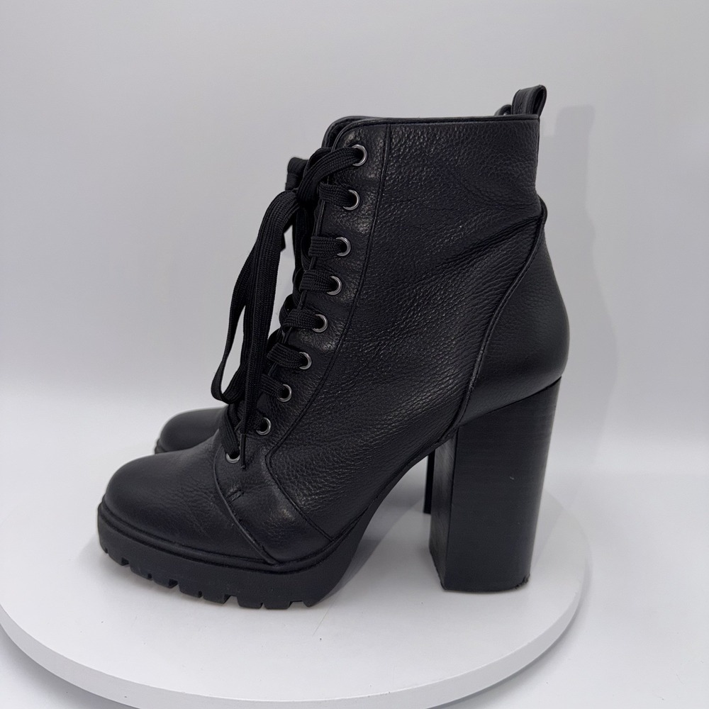 Steve Madden Laurie Black Leather Lace-Up Platform Booties Women's Size 8.5